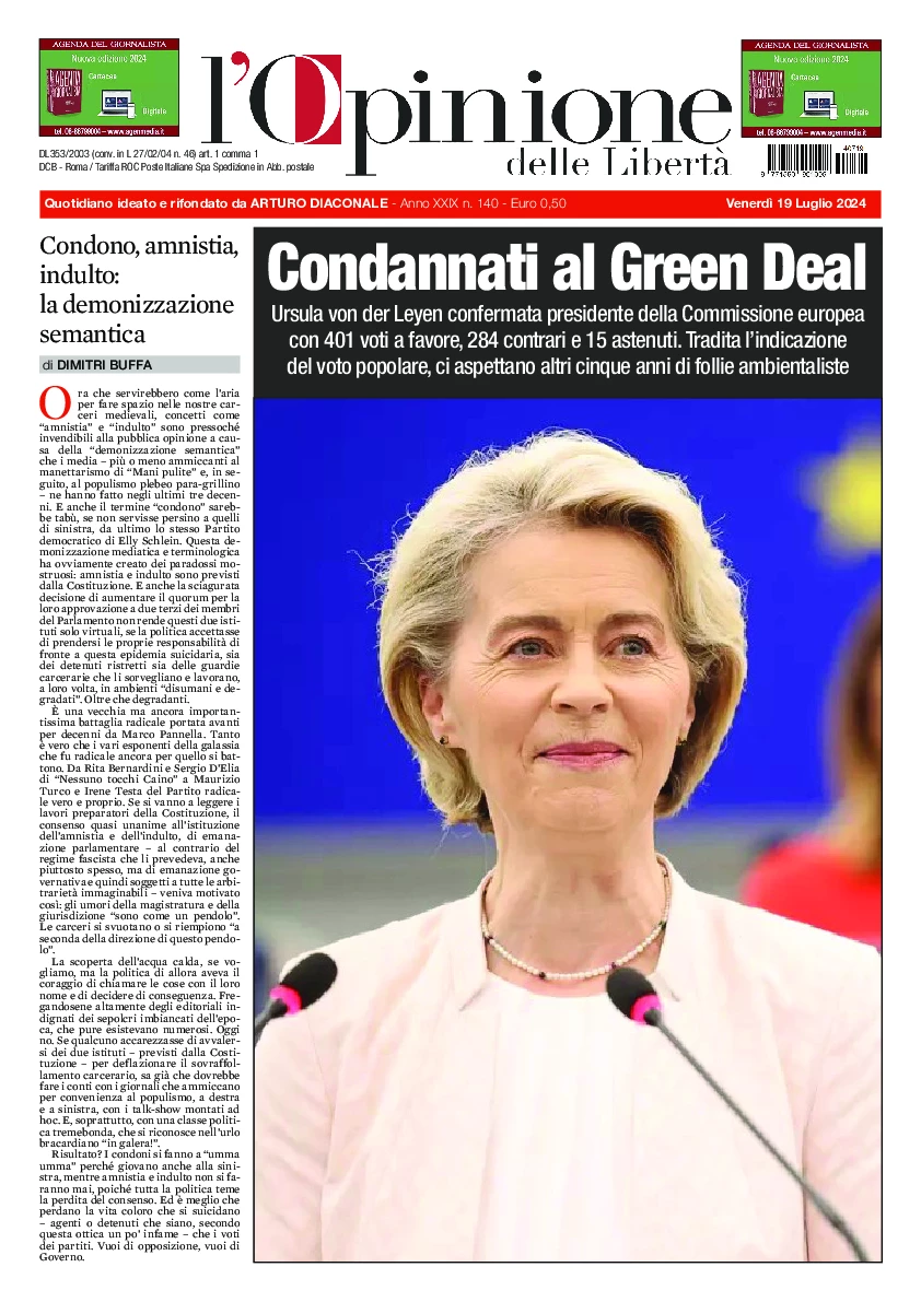 Prima-pagina-opinione della liberta-edizione-di-oggi-2024-07-19